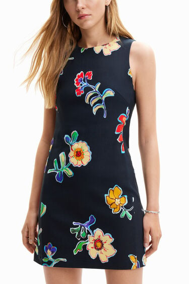 שמלת מיני בהדפס פרחים מצויירים | Desigual