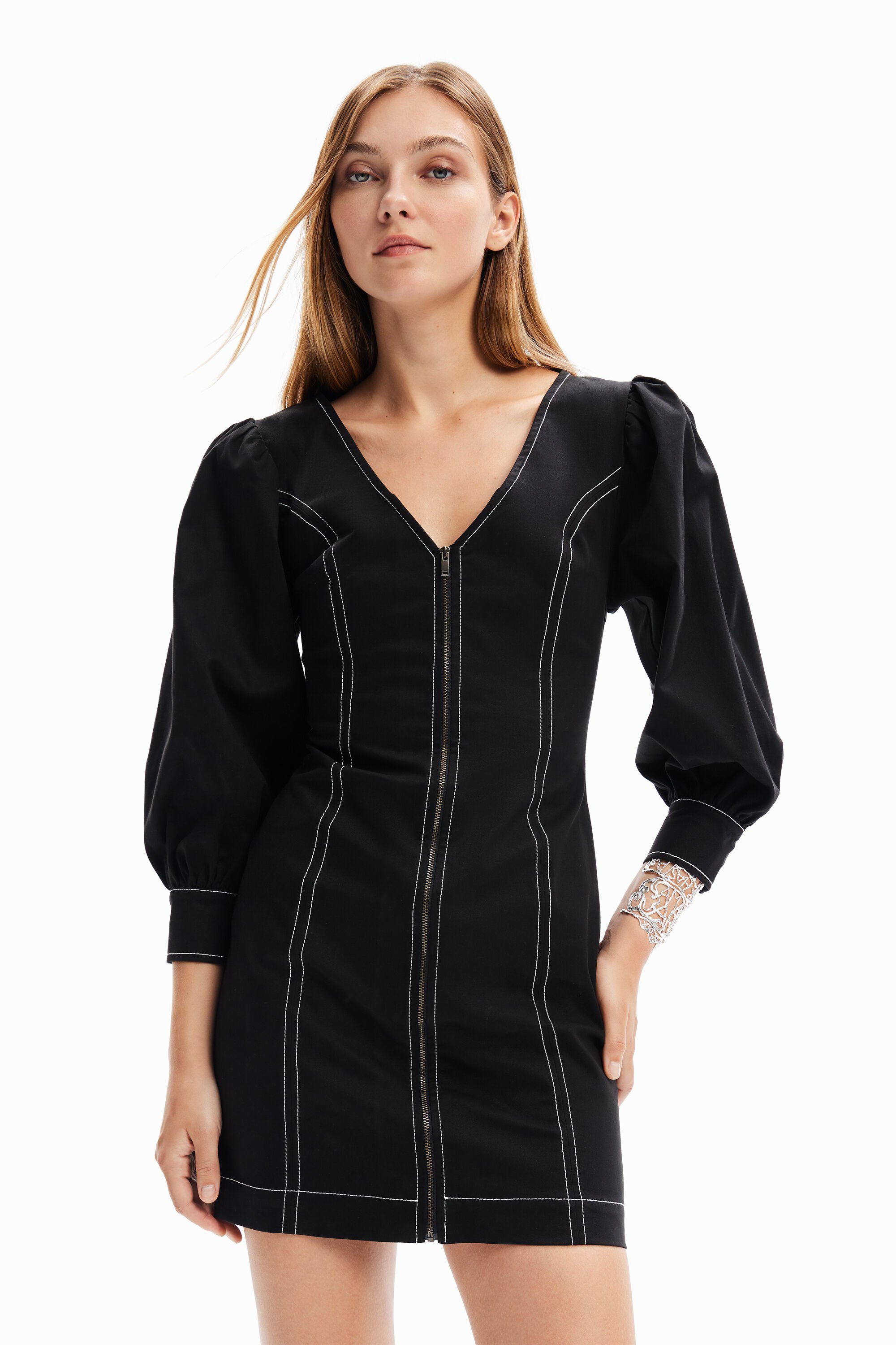 Short slim zip dress - BLACK - XL