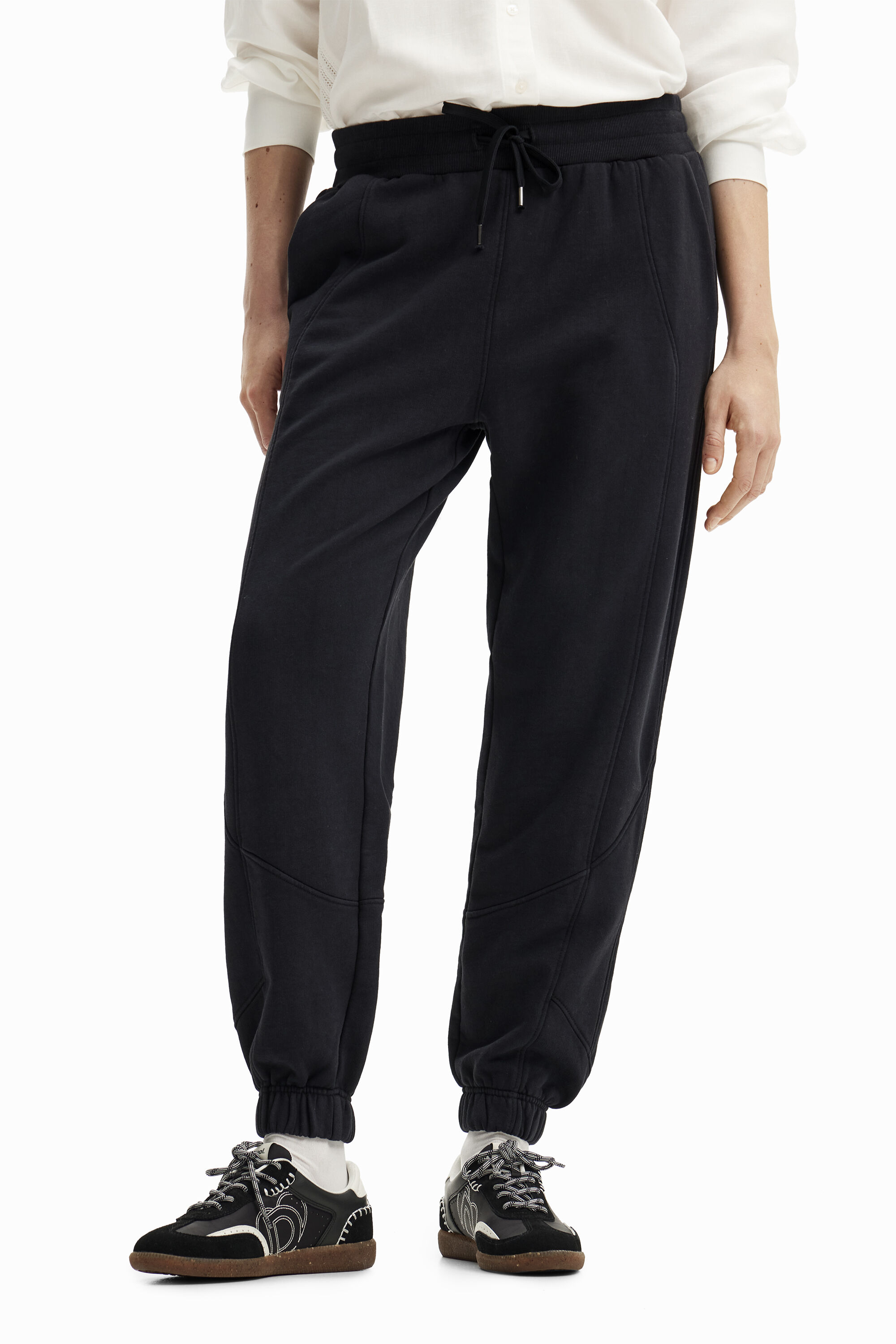 Shop Desigual Seamed Jogger Trousers In Black