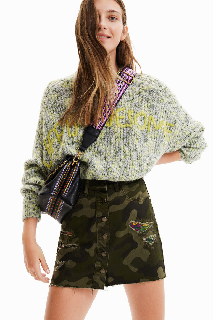 Camouflage mini skirt with buttons | Desigual
