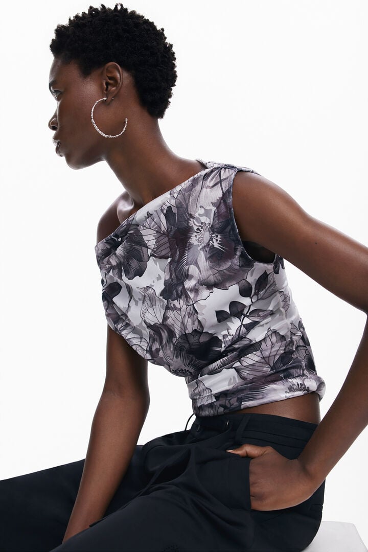 Asymmetric floral T-shirt | Desigual