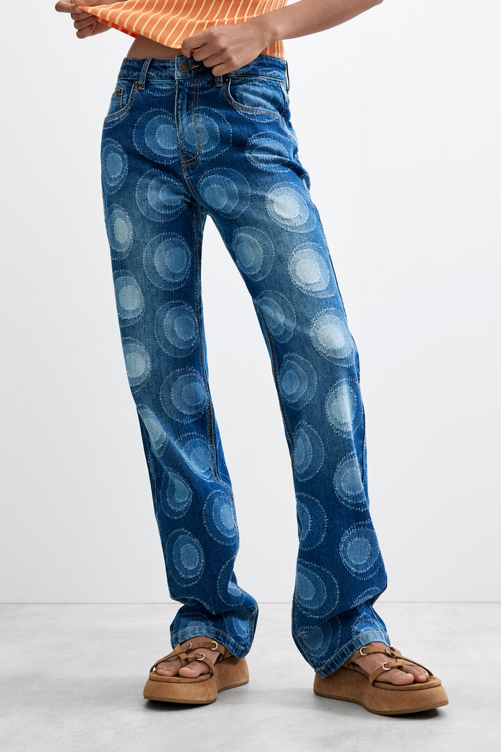 Pantaloni jean slim cu imprimeu