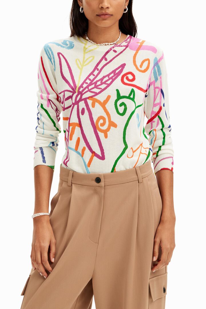 Fine knit sweater with patterns. | Desigual