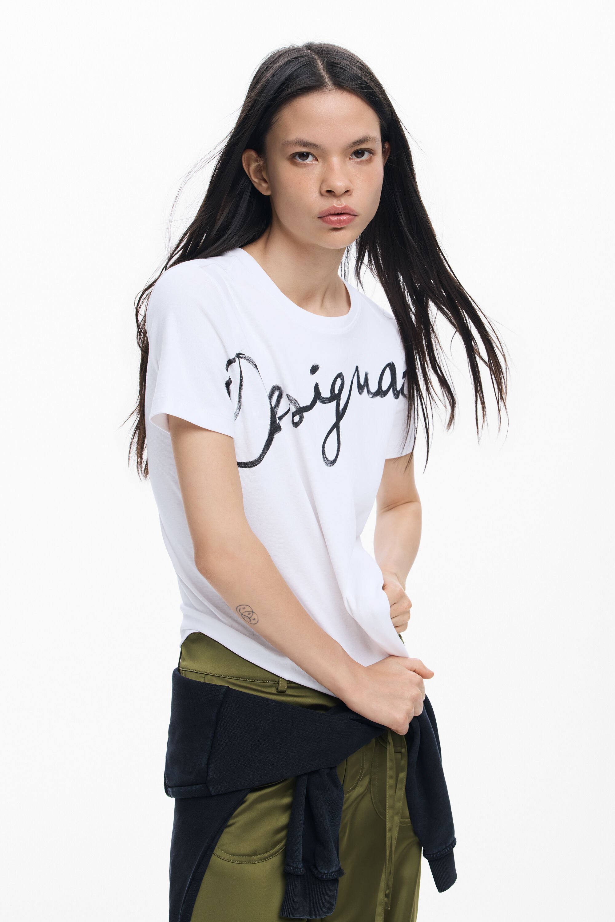 Desigual T-shirt met logo en breiwerk - WHITE
