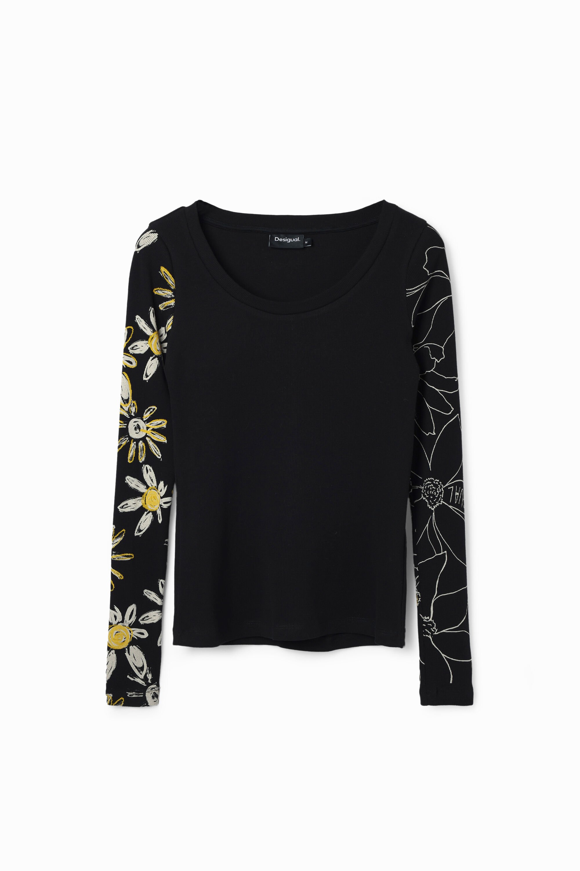 Geribbeld T-shirt met bloemen
