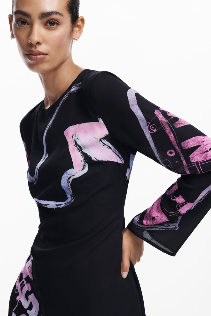 Asymmetric short dress with letters | Desigual