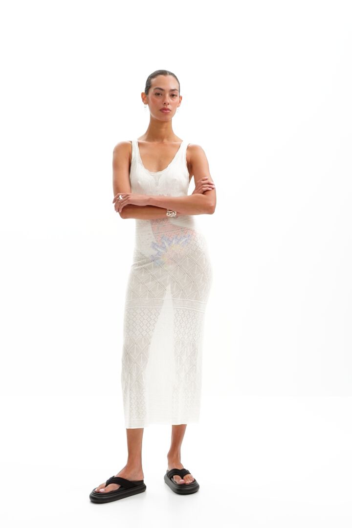 Vestido midi tirantes calado | Desigual