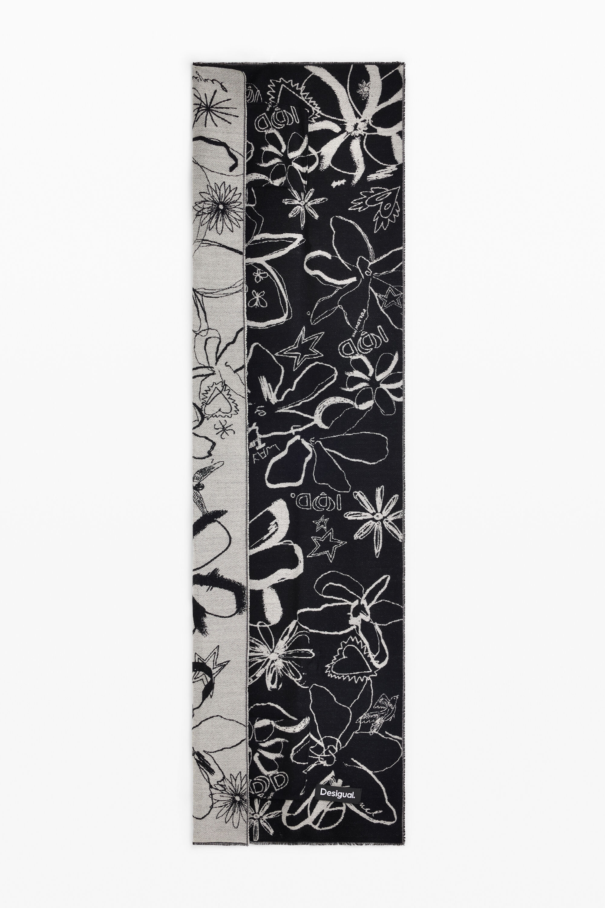 Bufanda Estampada Larga, Negro, U