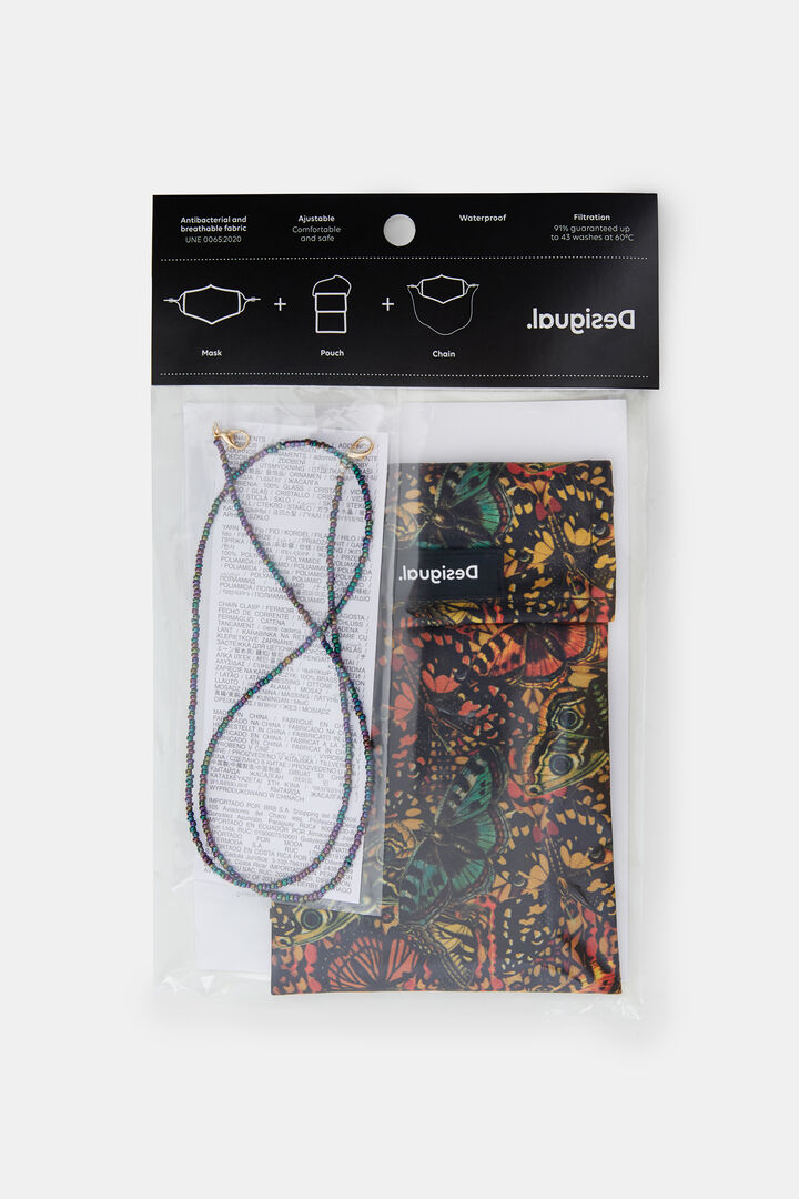 Mascarilla mariposas + cadenita + funda | Desigual