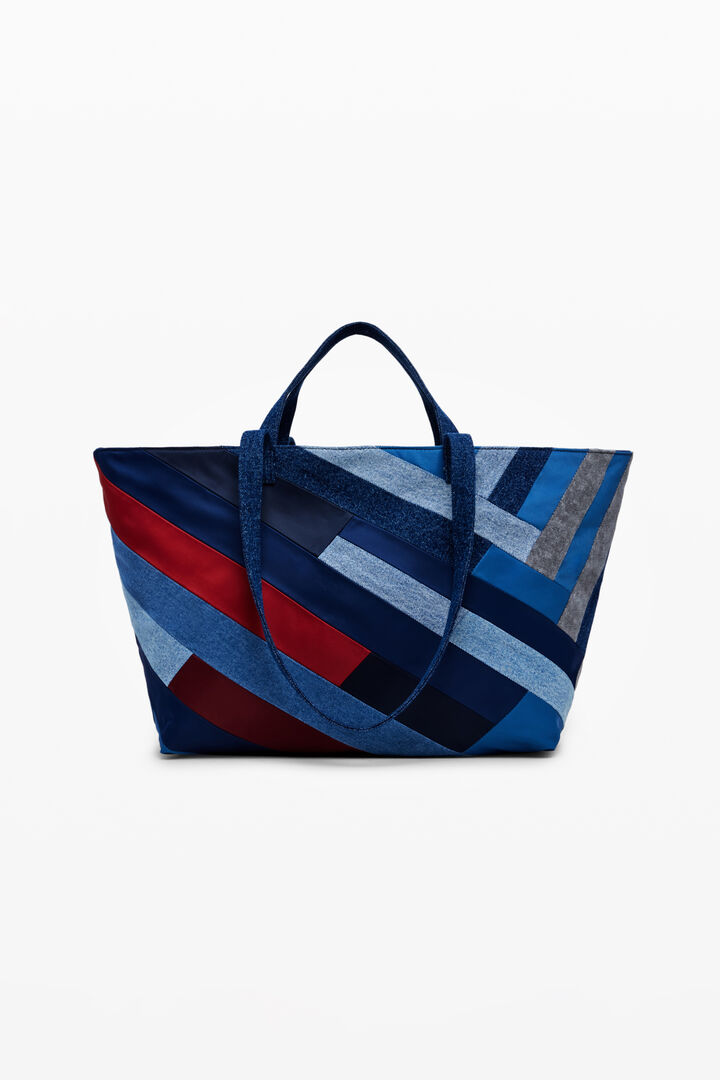 Denim bag with stripes