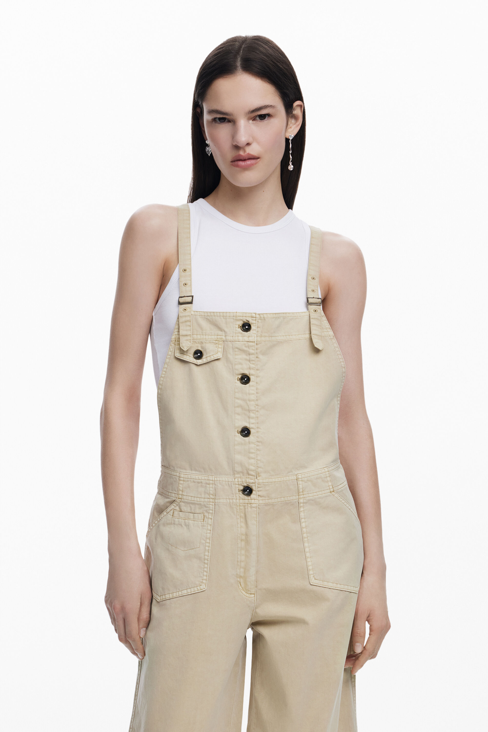Desigual Cotton Capri Overalls In Black