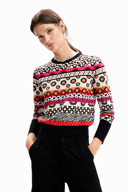 Kurzer Pullover Bordüren