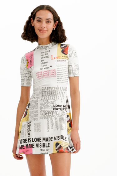 Short newspaper skater dress | Desigual