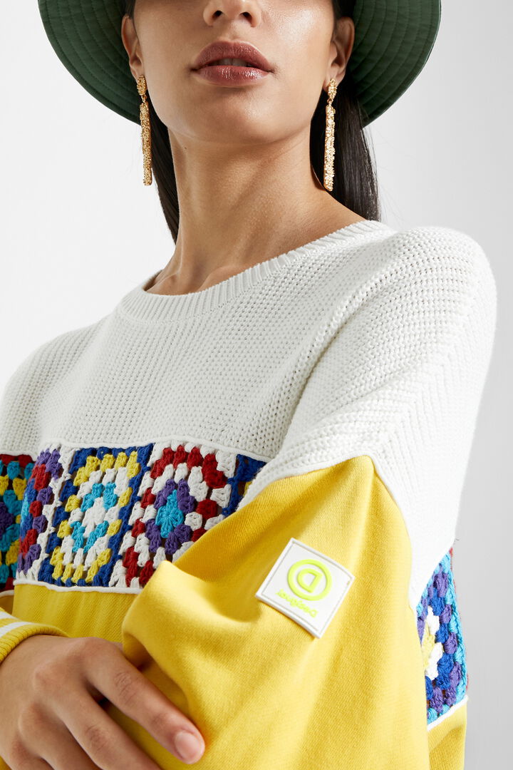 Sweat-shirt patch en coton ouaté, tricot et crochet | Desigual