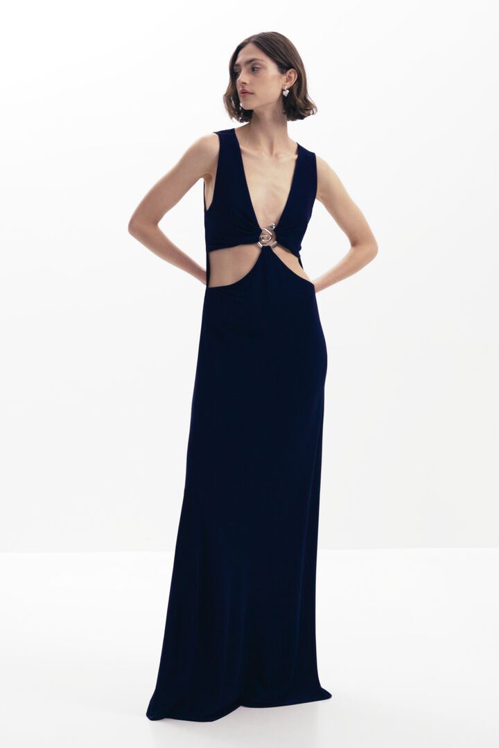 Long dress with metallic appliqué | Desigual