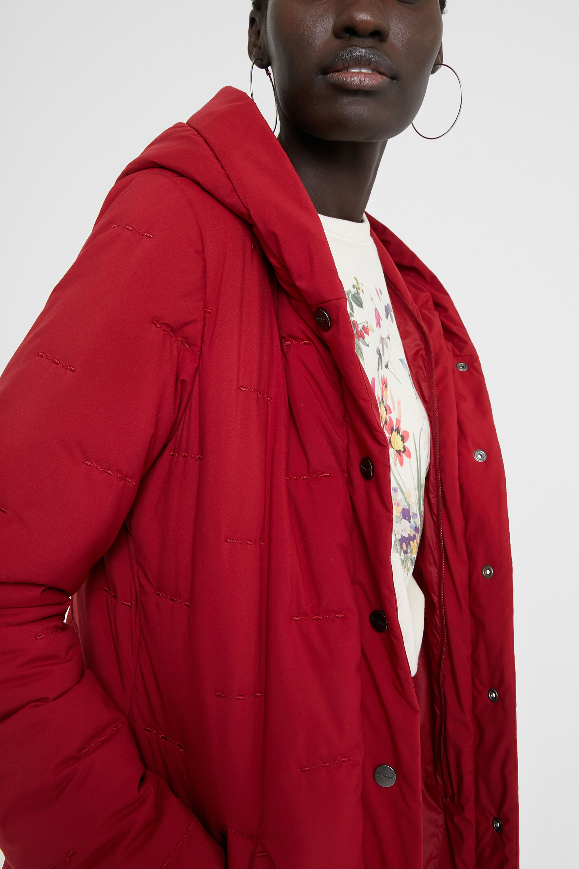 Long padded hooded coat cheap