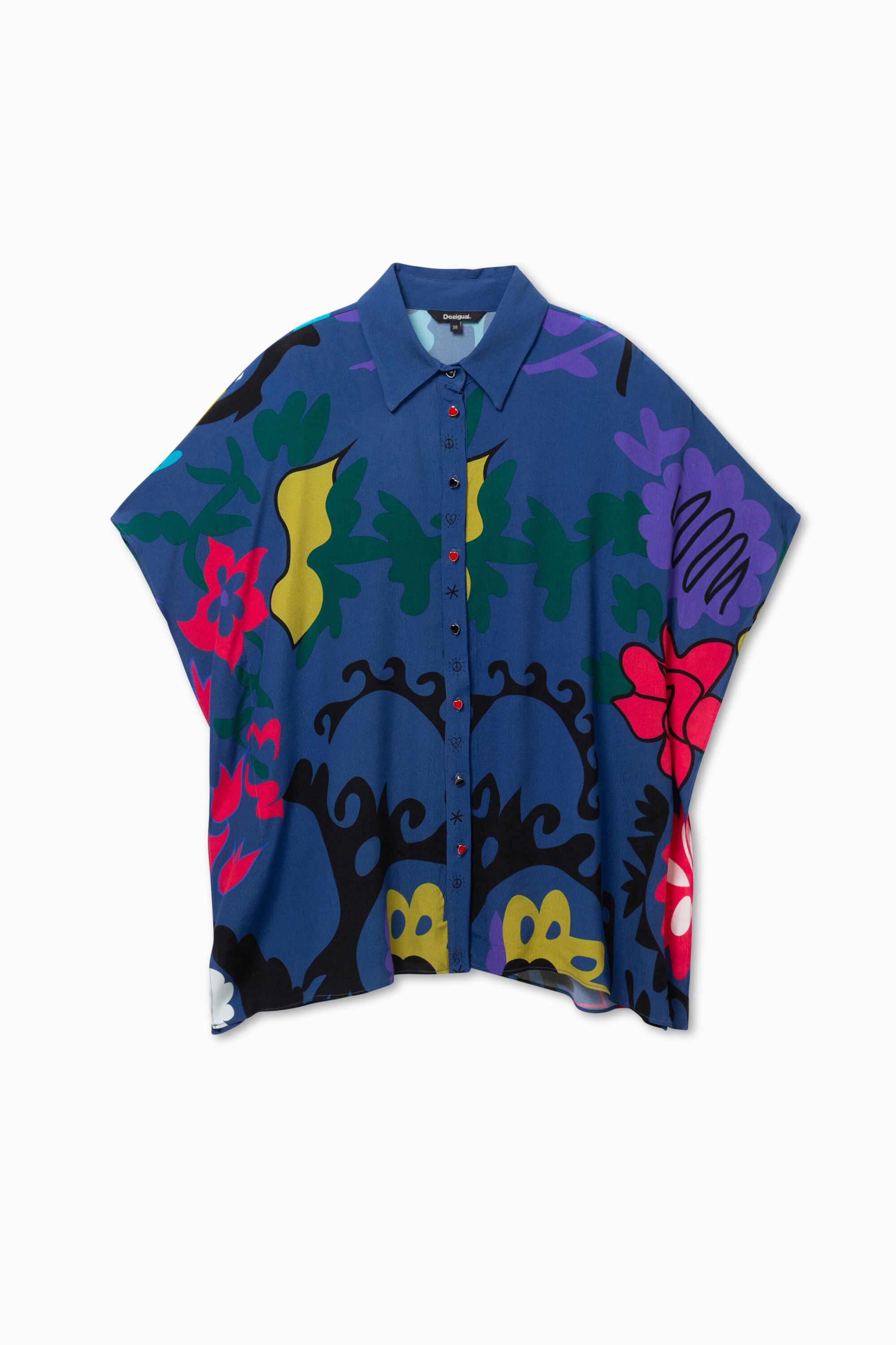 Oversize floral print shirt - BLUE - S
