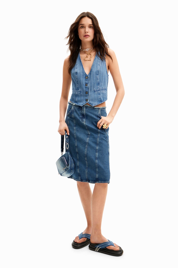 Falda midi, denim efecto rayado | Desigual