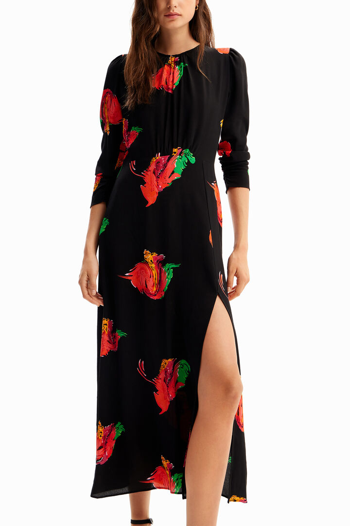 Vestido largo abertura flores | Desigual