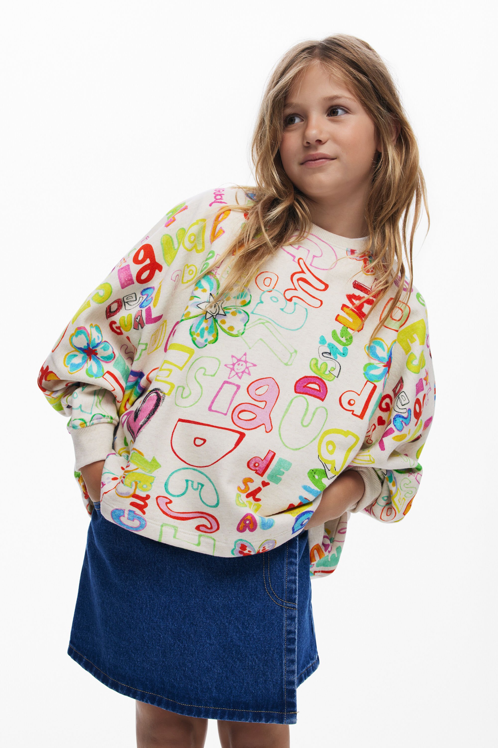 Desigual Sweatshirt met 3/4 mouwen en lettering - WHITE