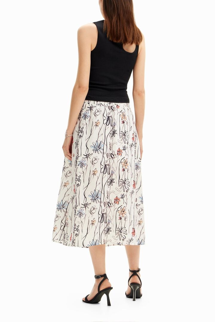 Falda midi flores ilustradas | Desigual