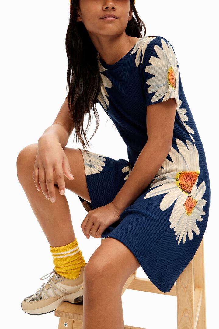 Short ribbed daisy dress | Desigual