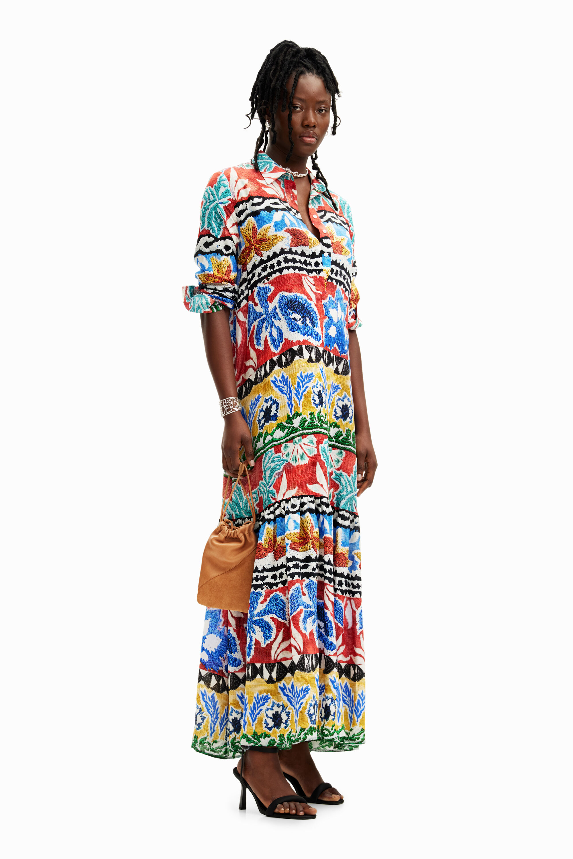 Shop Desigual Stella Jean Long Ethnic Shirt Dress In Material Finishes