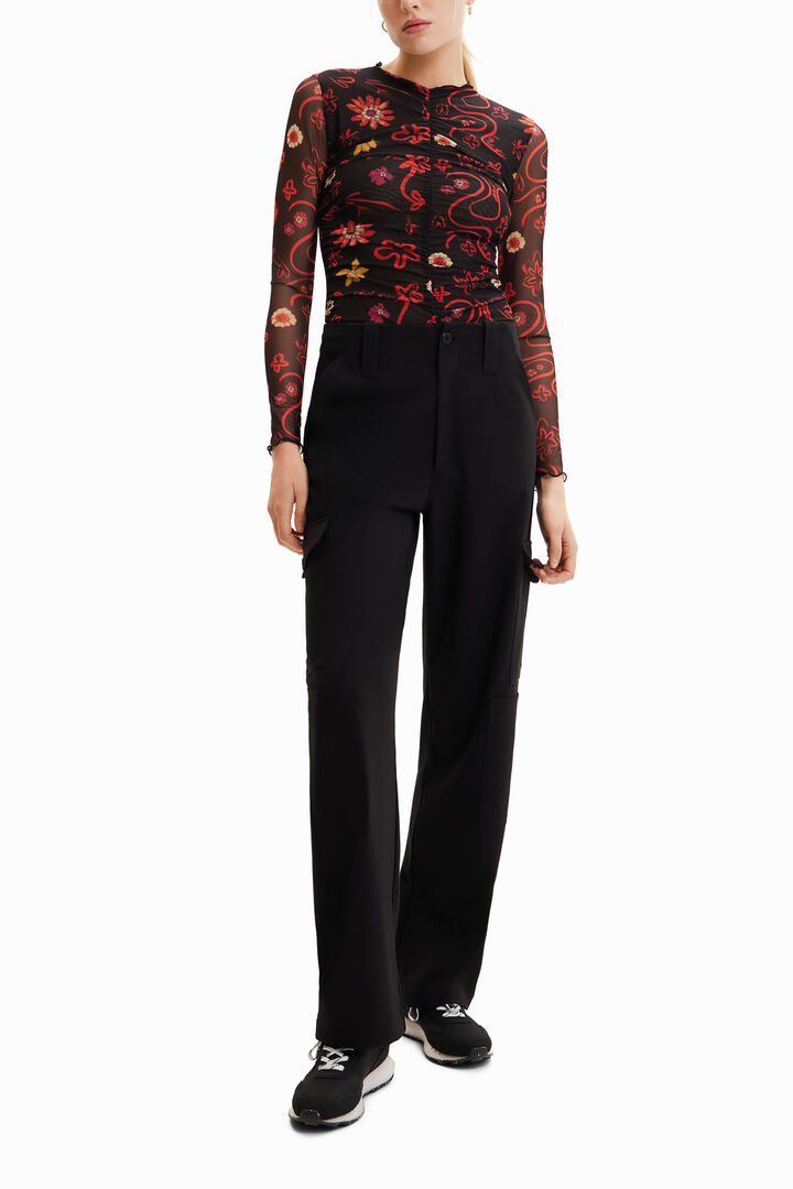Tüll fodros body virágos mintával | Desigual