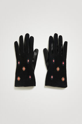 Handschoenen van twee stoffen met borduursels