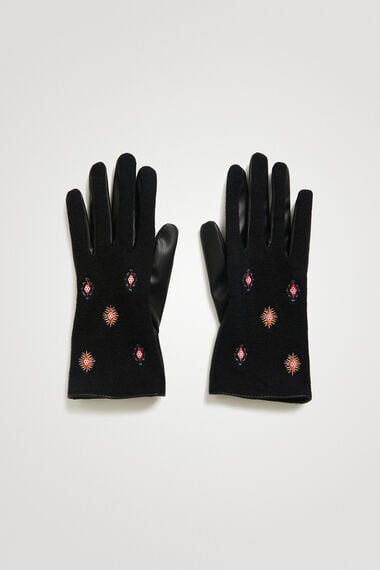Bimaterial embroidered gloves