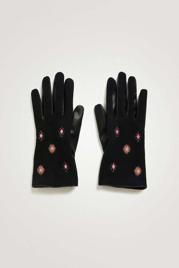 Bimaterial embroidered gloves | Desigual