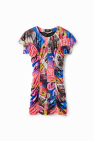Vestido corto slim fruncido collage | Desigual