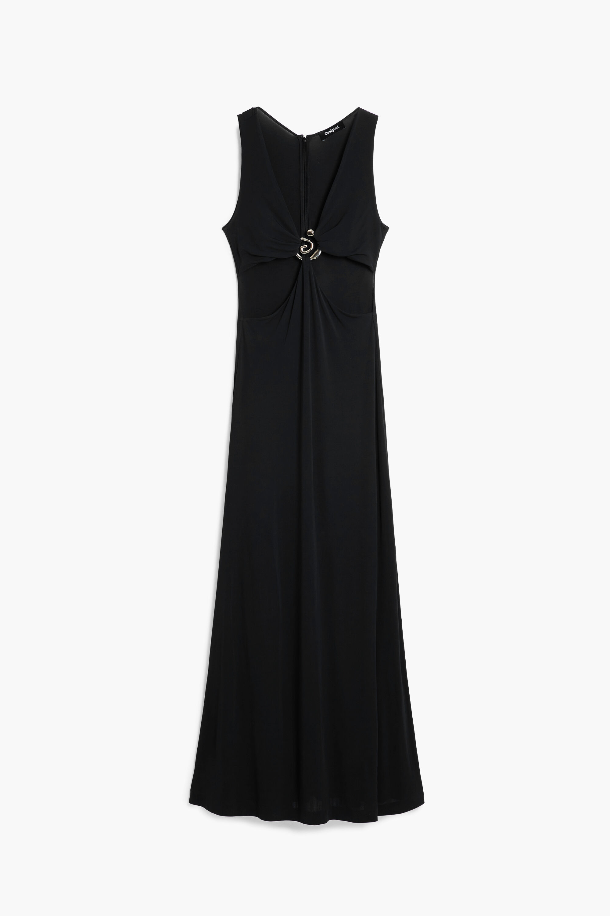 Desigual, Vestido largo aplique metálico, Viscosa, Negro
