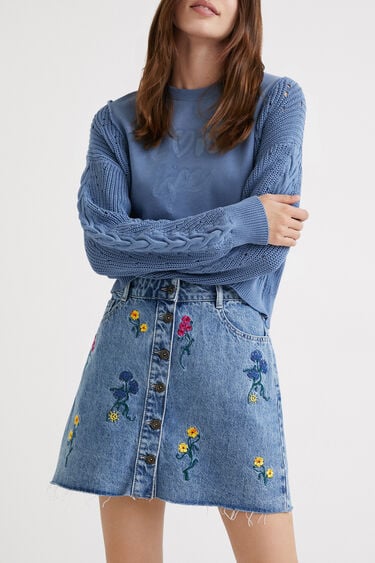 Jeans mini krilo s cvetlično vezenino | Desigual