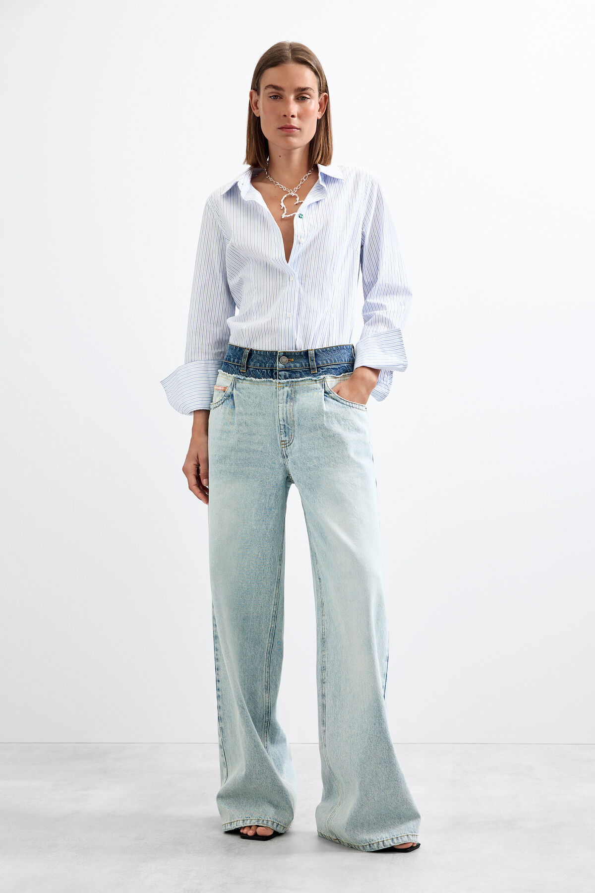 ワイドレッグデニムパンツ 青 女性用 I Desigual.com