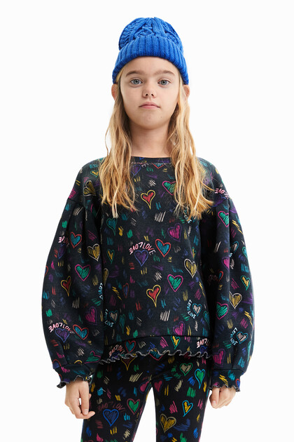 Sweatshirt with heart illustrations
