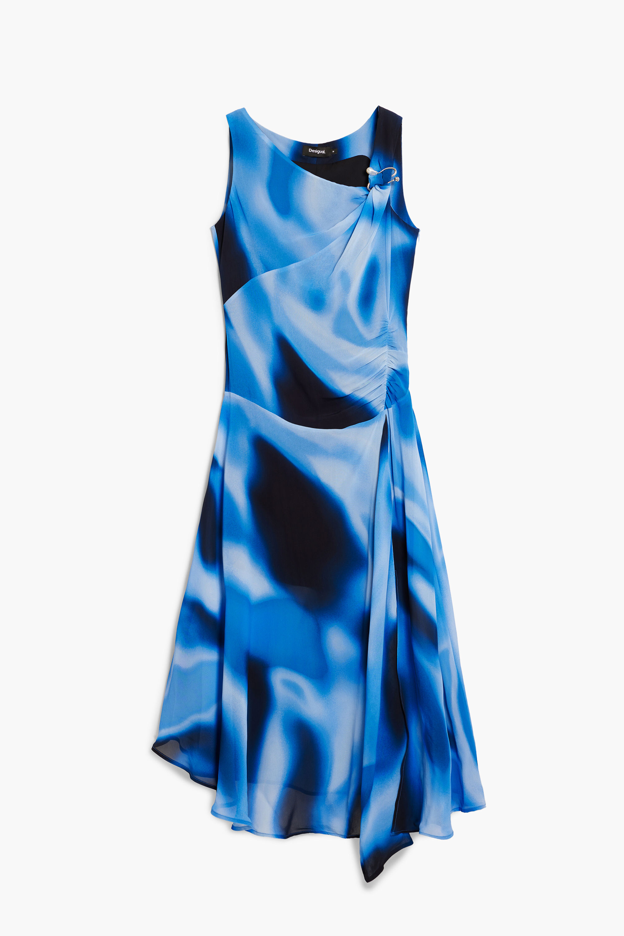 Desigual, Asymmetrisches langes blaues Kleid, Viskose, XL