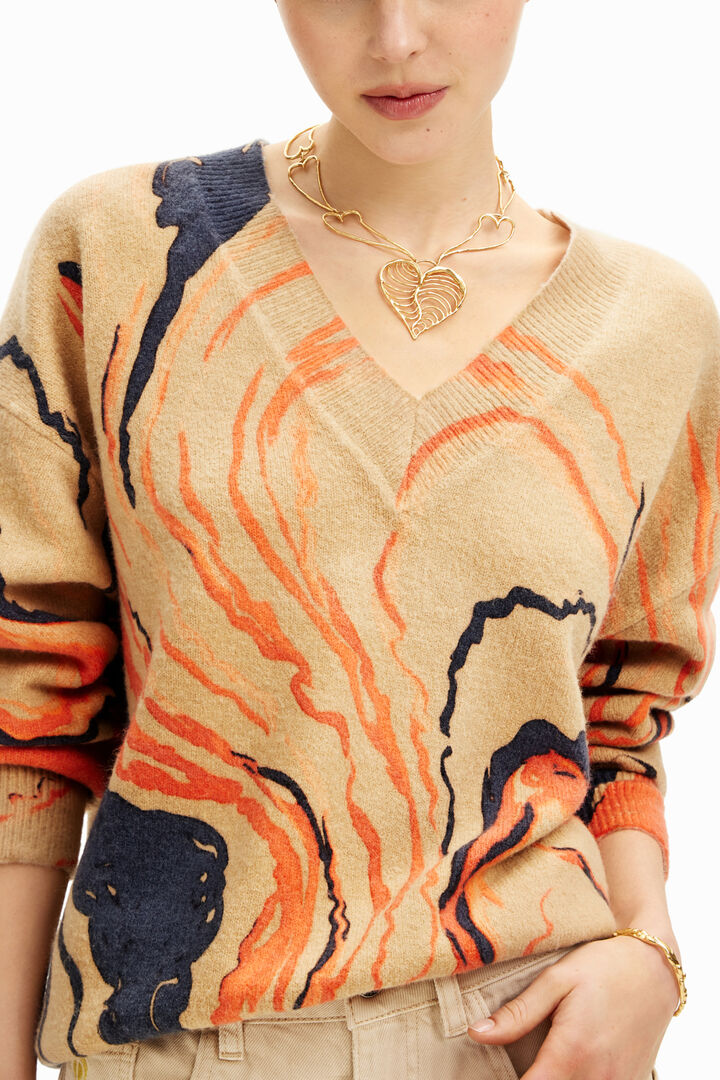 Oversize sweater with curved lines | Desigual