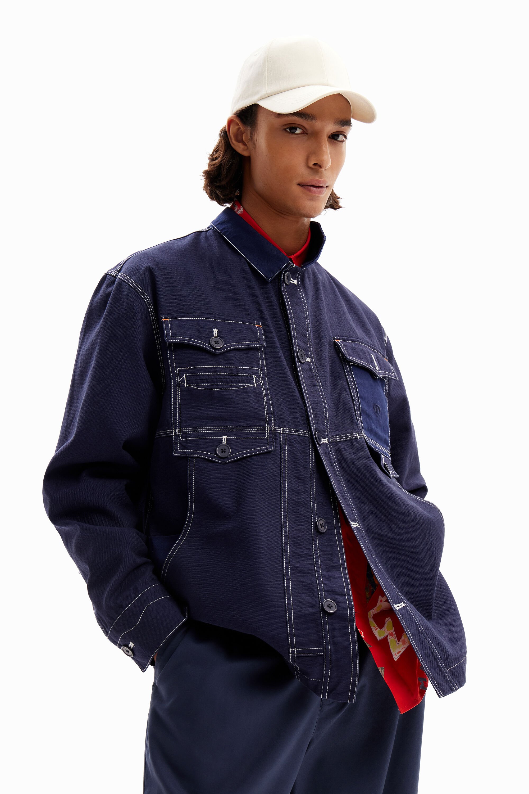 Desigual Twill Worker Jacket In Blue