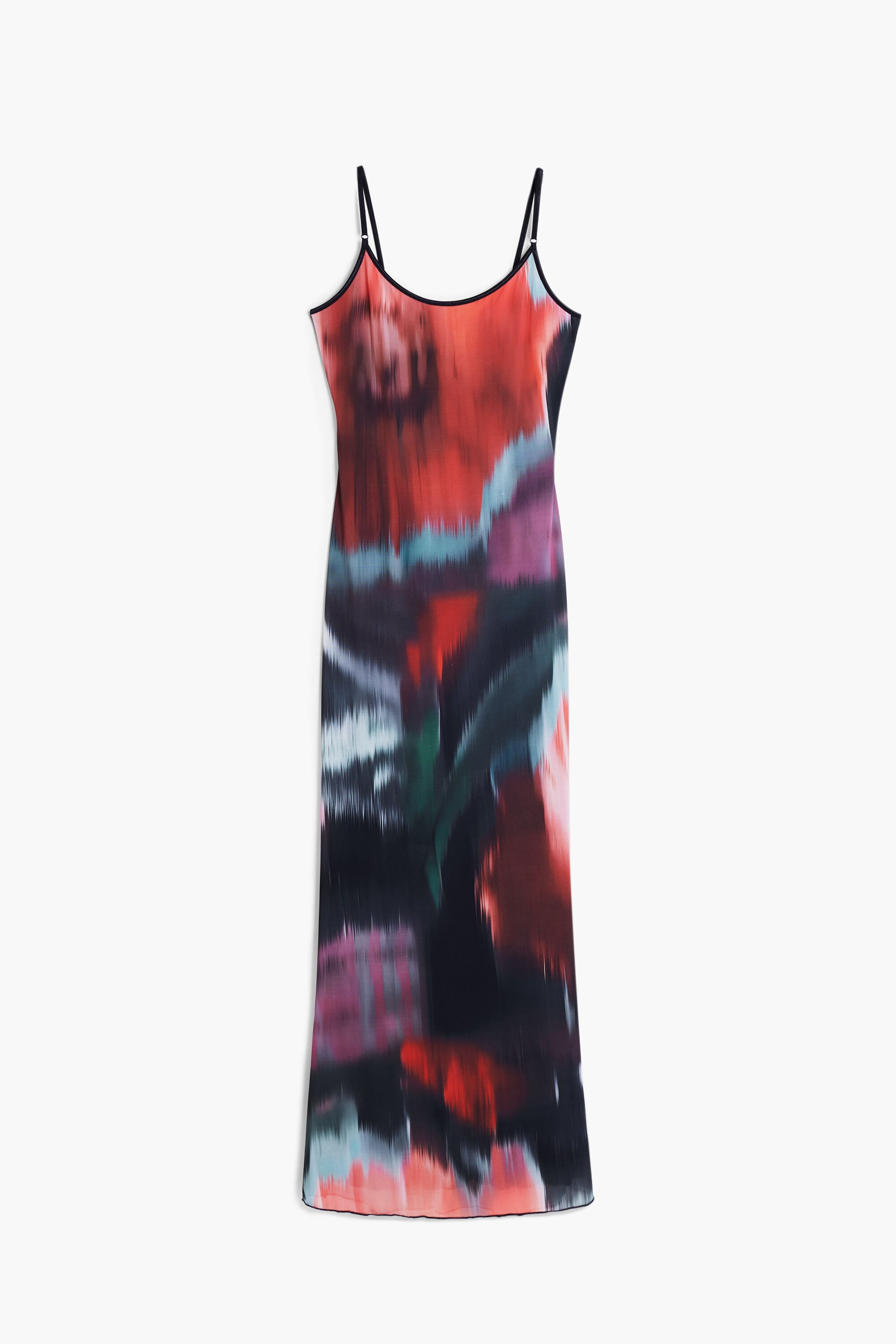 Vestido midi tirantes flores, Poliester, Rojo, M