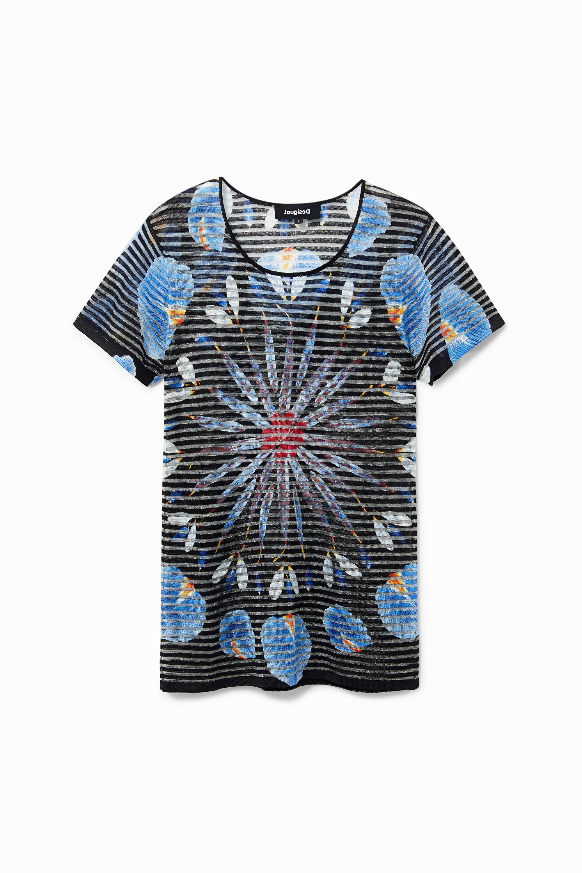 Strick-T-Shirt mit blumigem Mandala