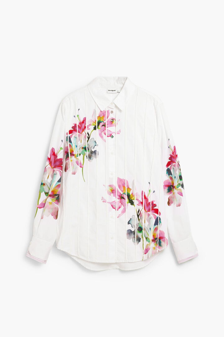 Blouse met lange mouwen en geplooide bloemen | Desigual