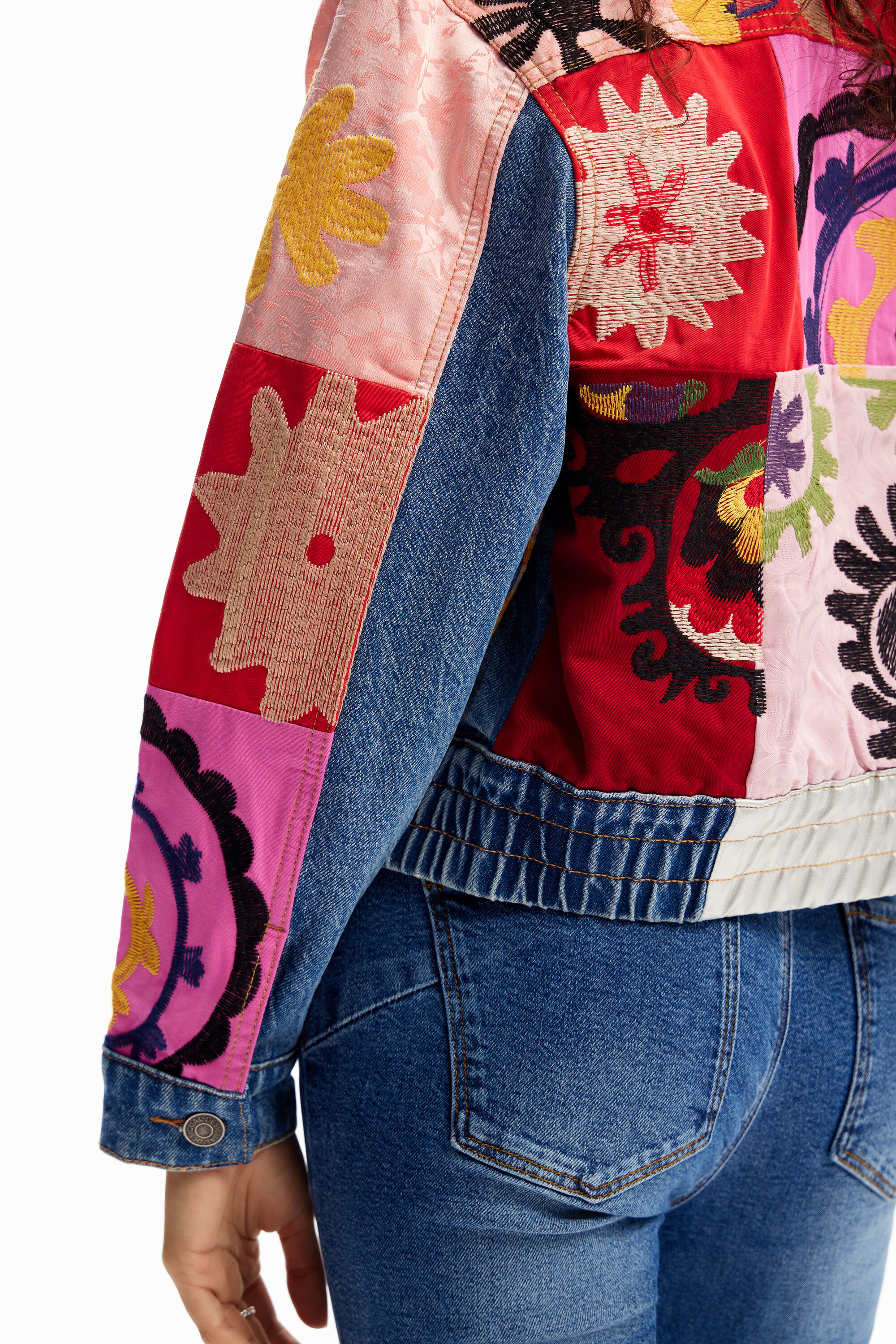 Short patchwork denim jacket