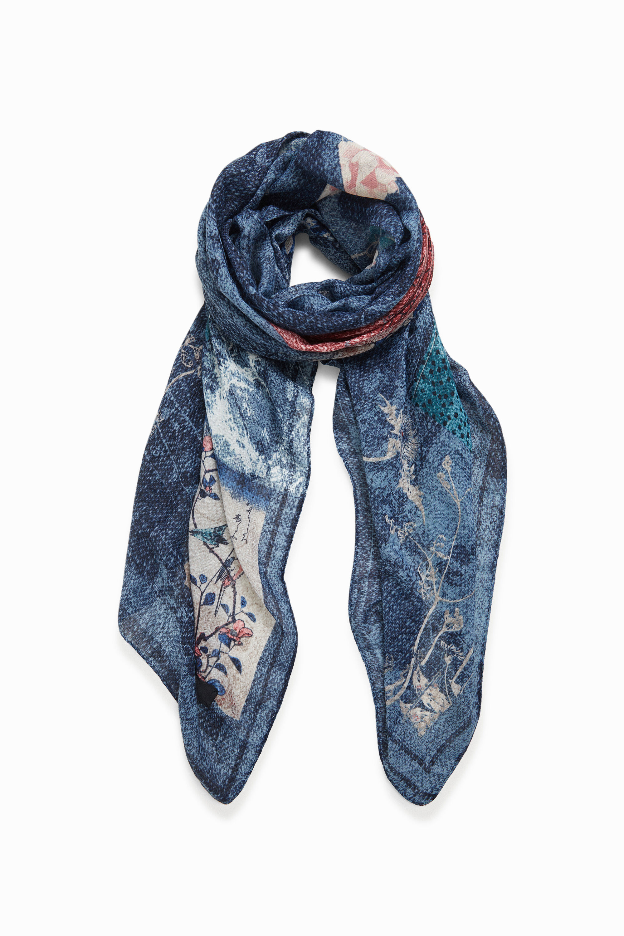 Rectangular foulard denim effect