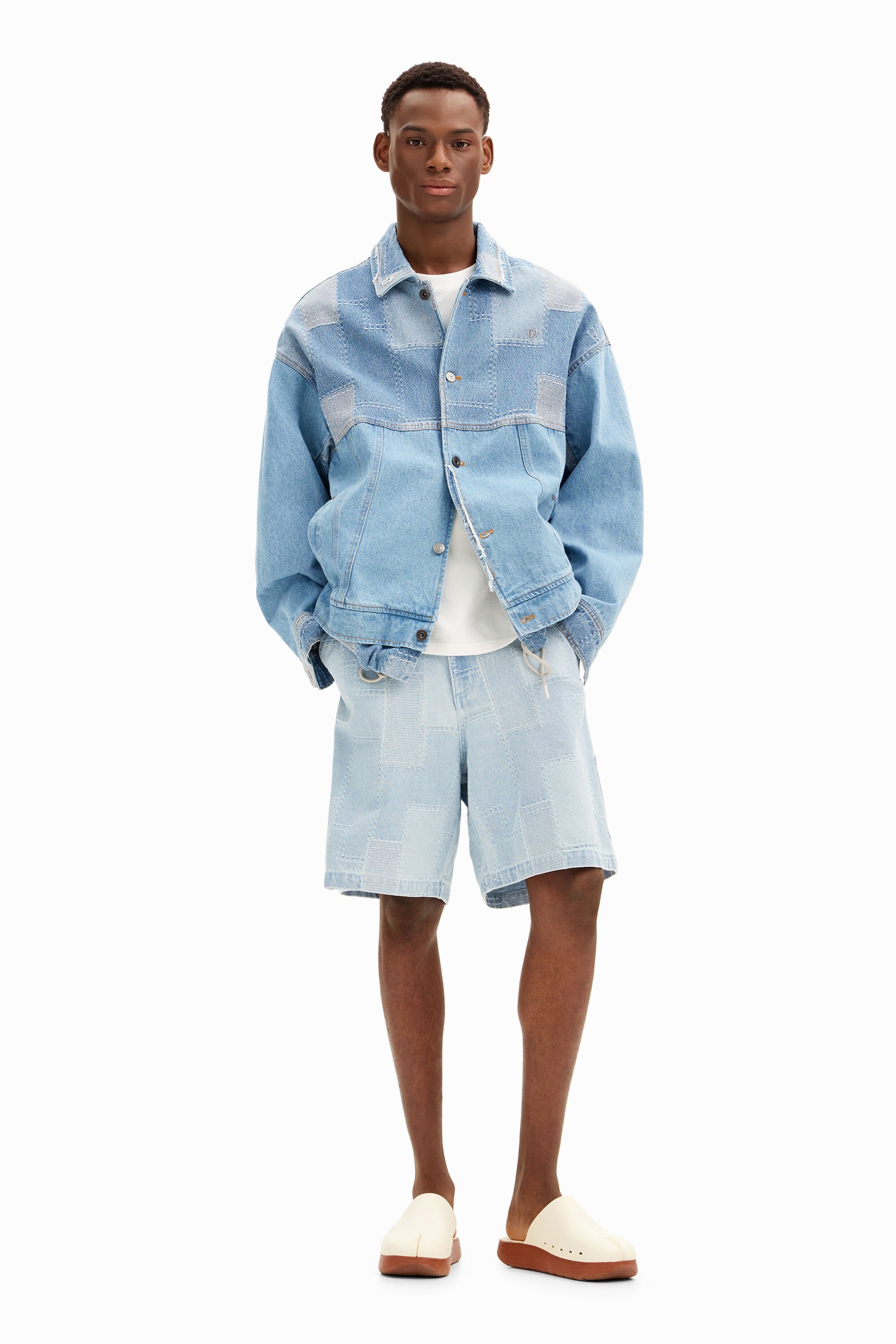 Patch denim shorts