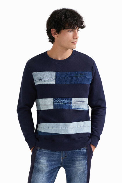 Fleece sweatshirt met denim patches