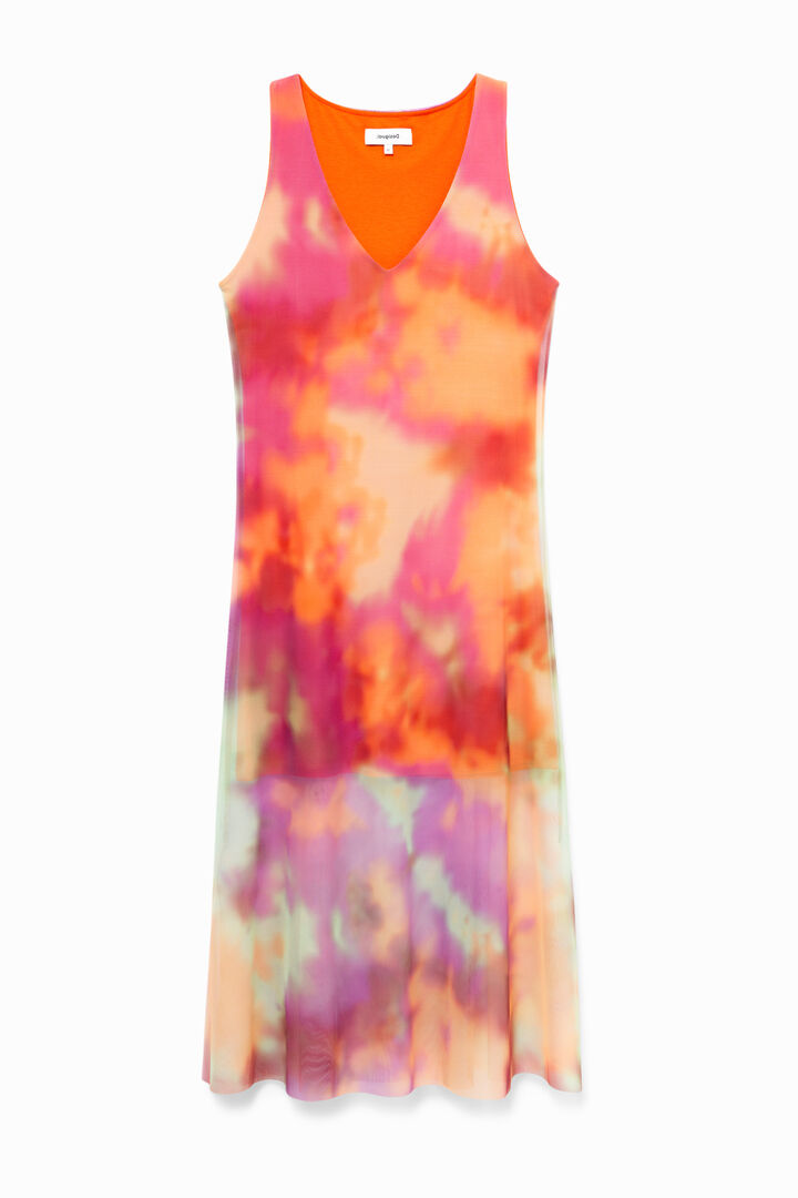 Tie-dye double layer flared dress