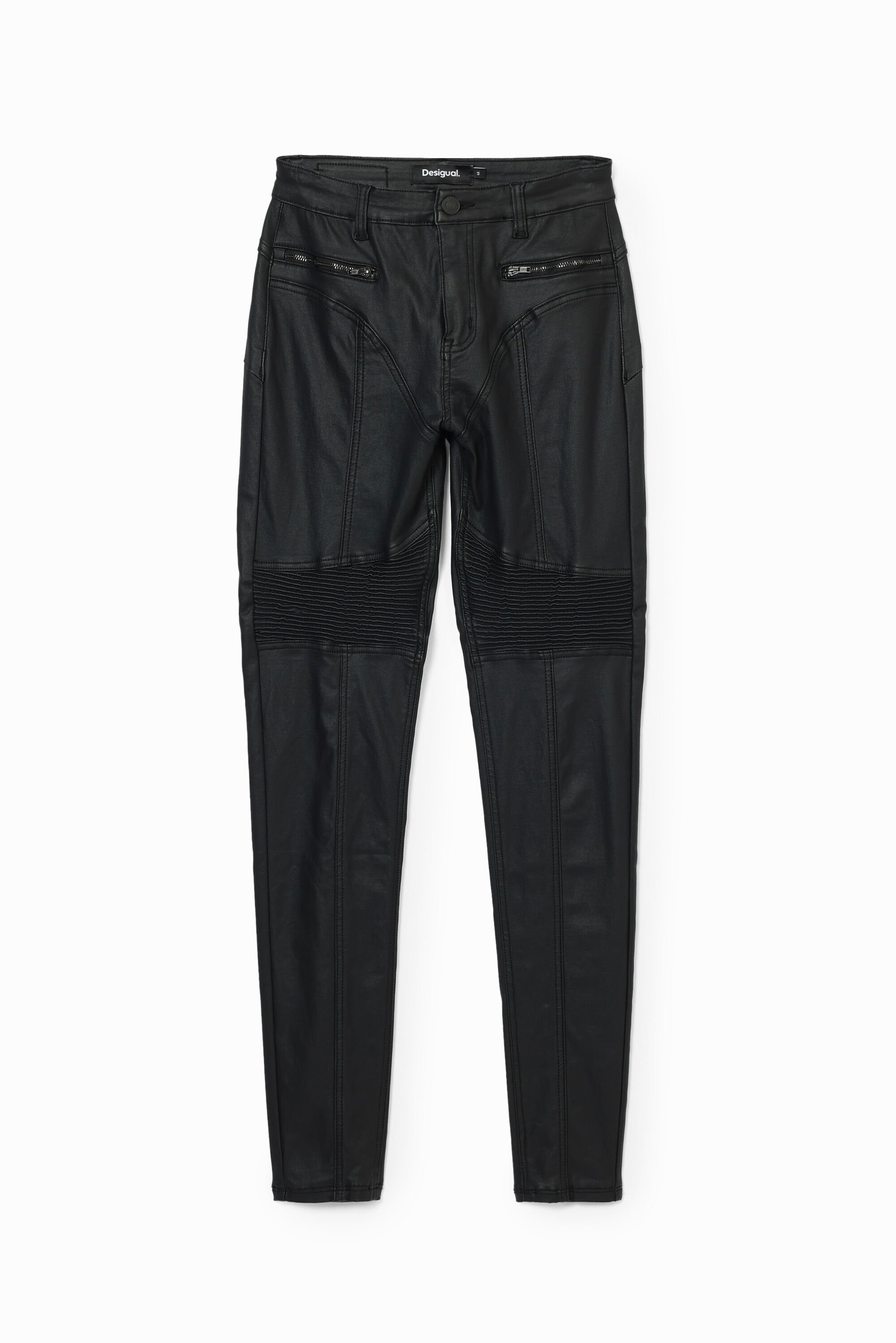Slim fit leatherlook broek