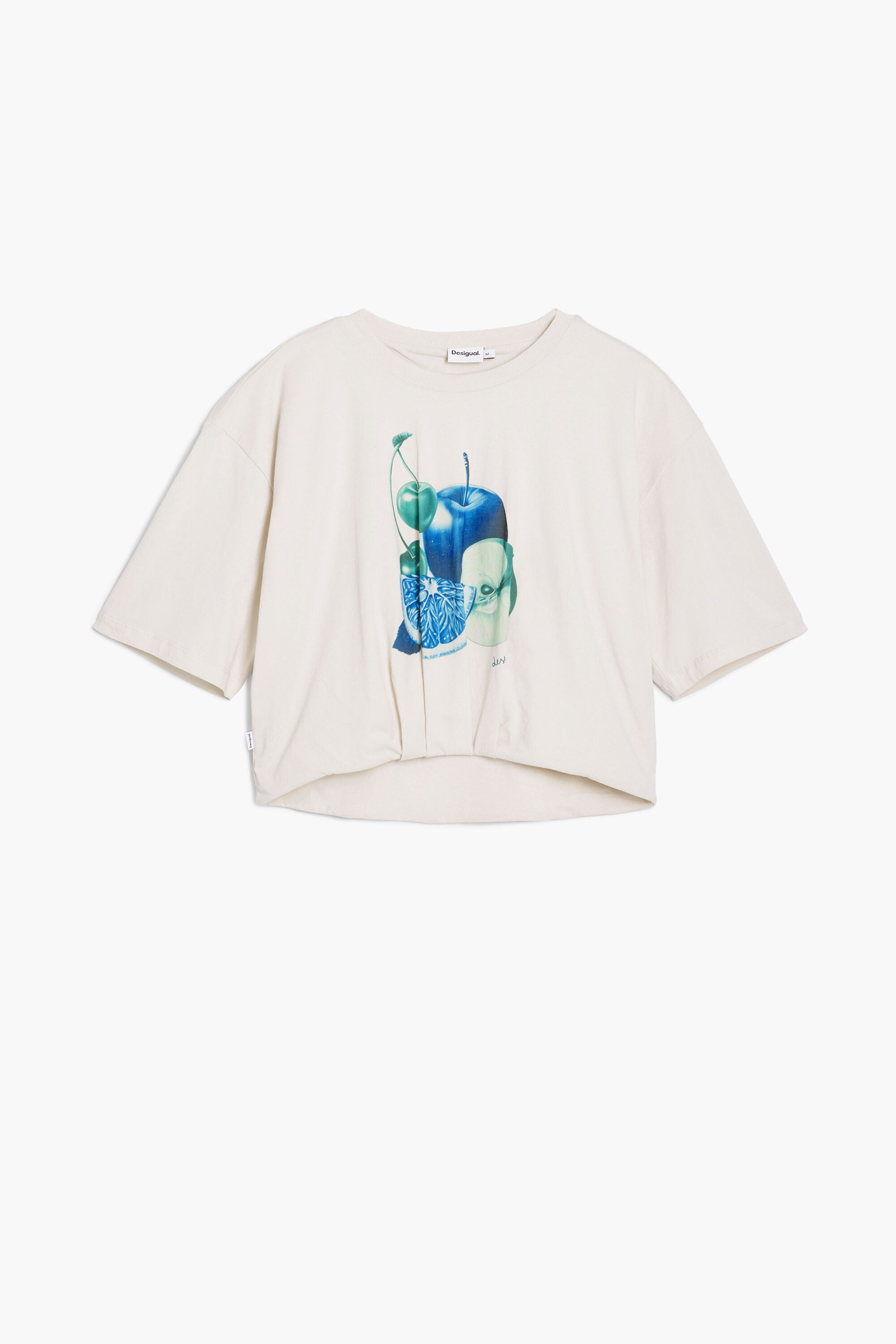 Desigual, Camiseta abullonada frutas, Algodon, Blanco