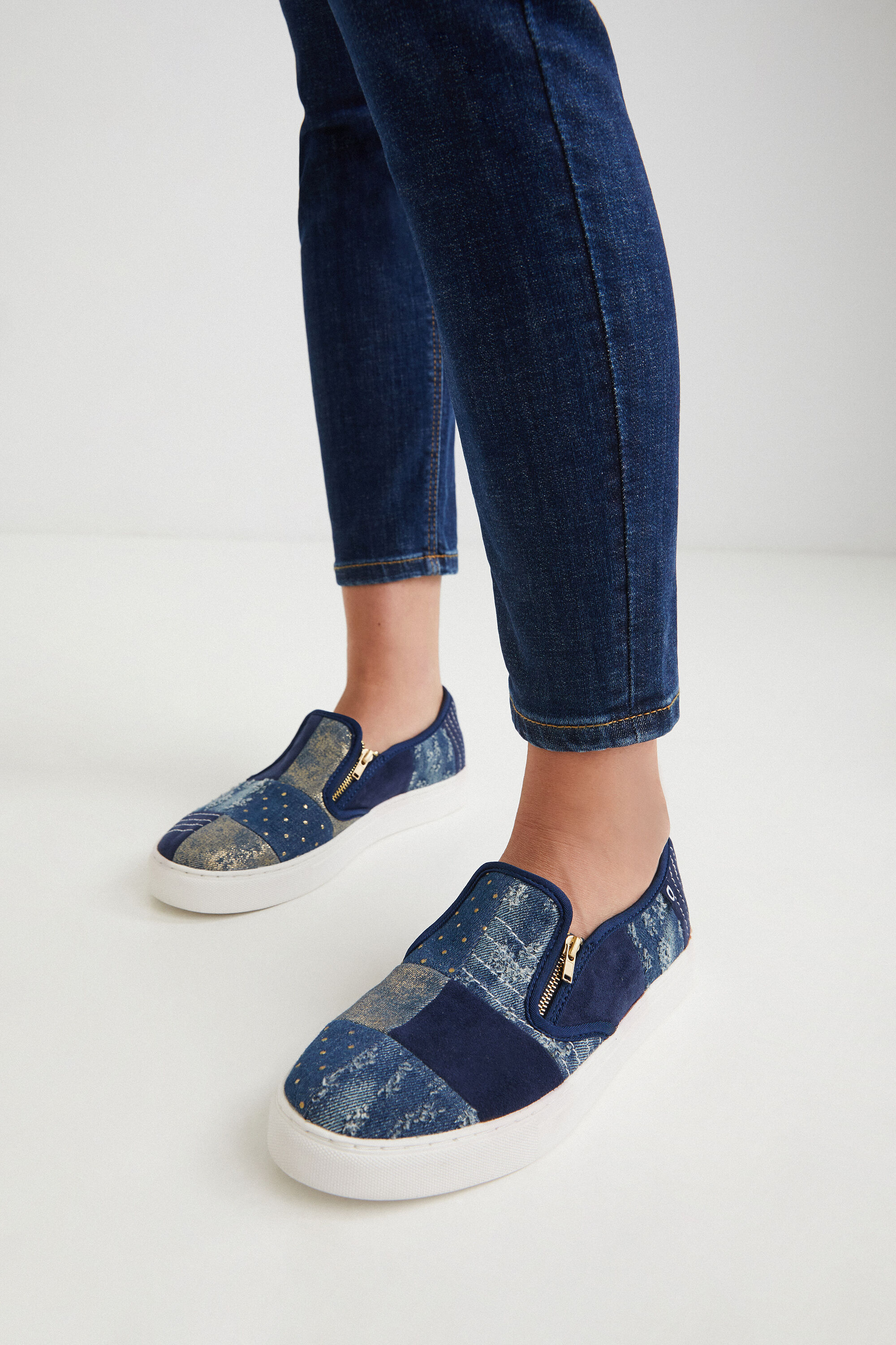 Slip on denim sneakers zipper
